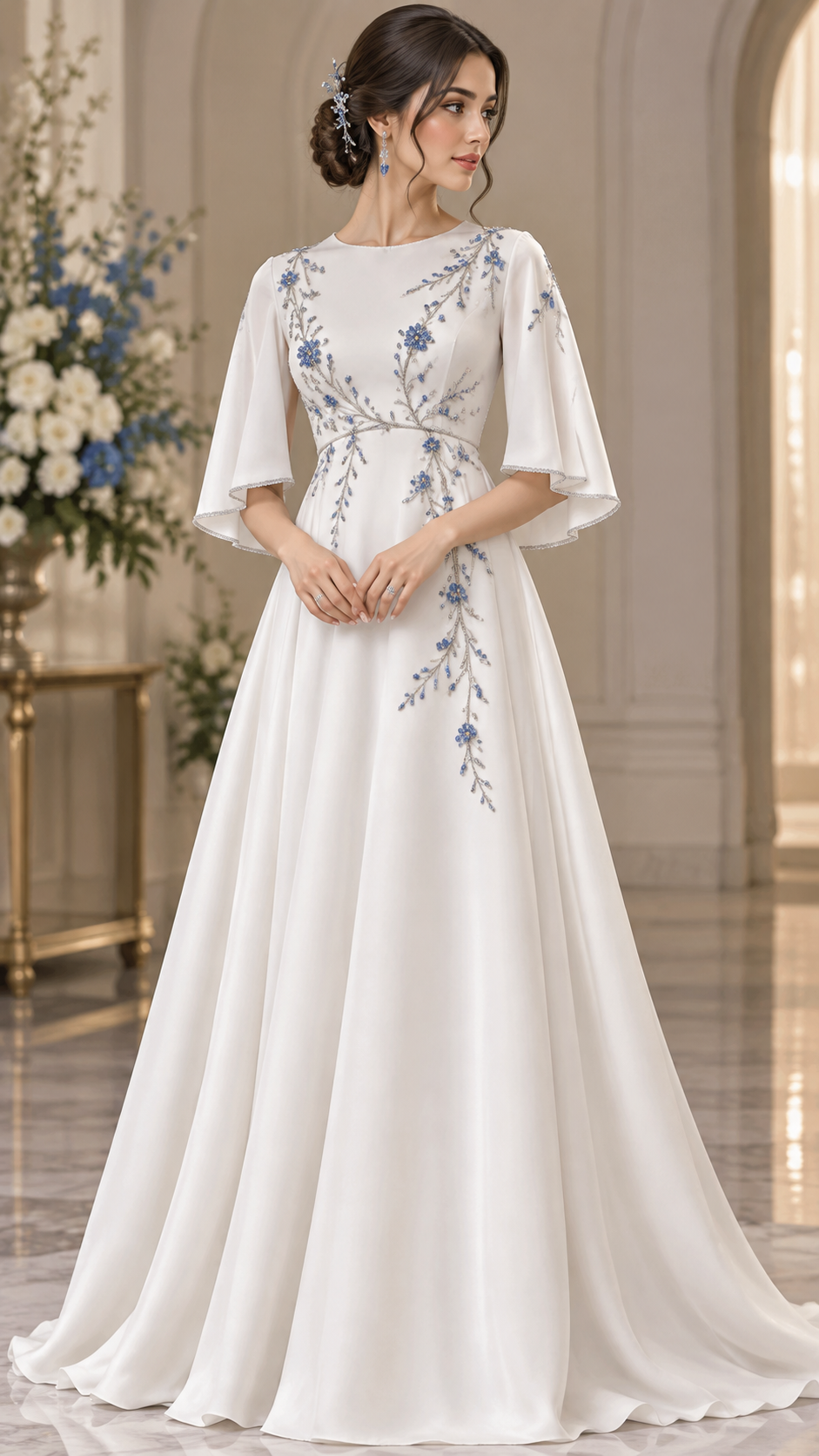 Celestial Blue Embroidered Gown — view 1