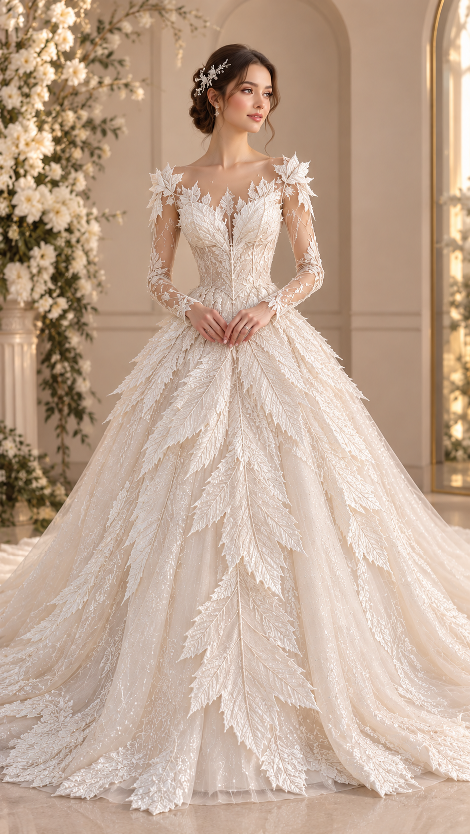 Ivory Leaf Couture Gown — view 1