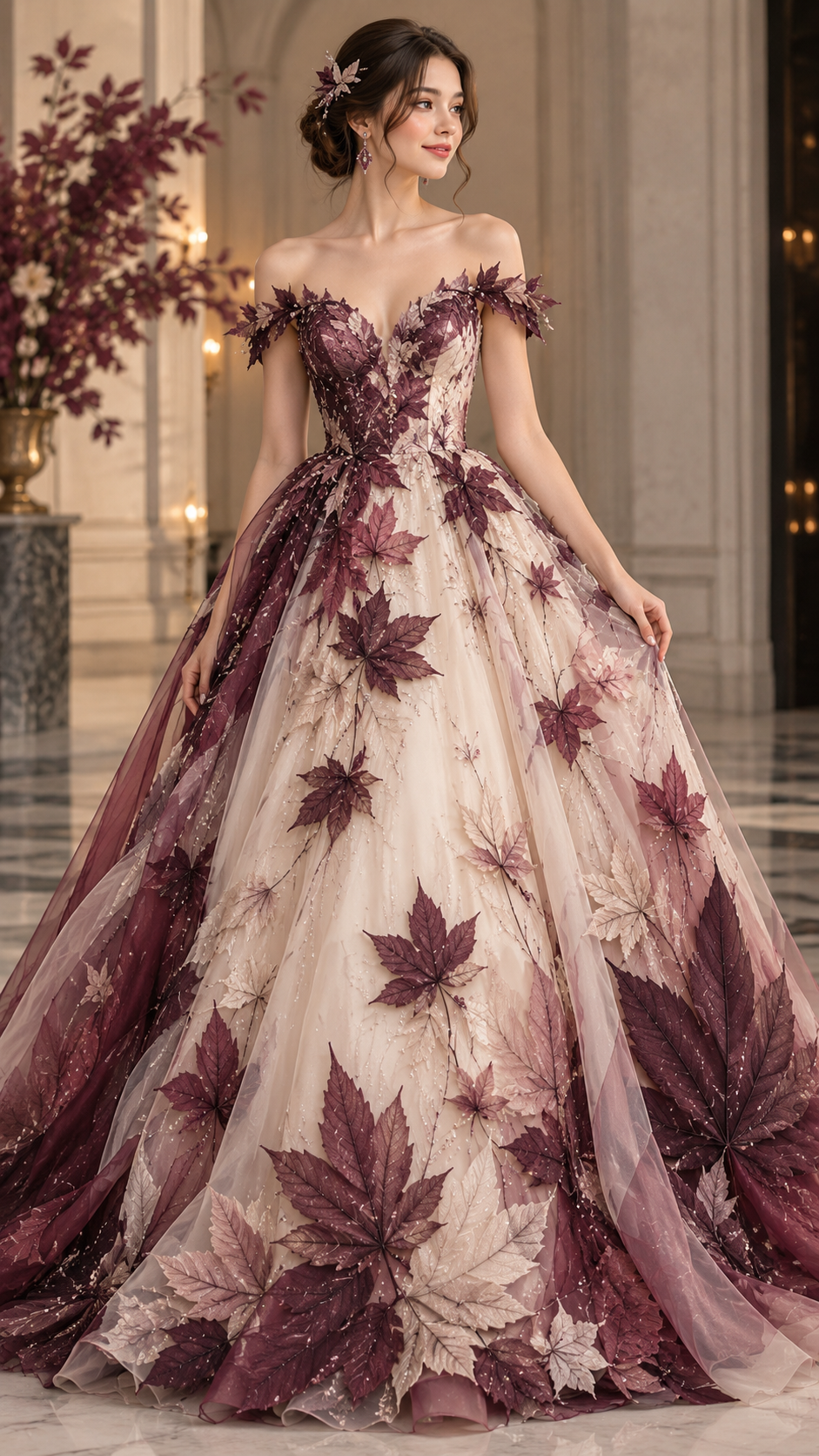 Crimson Maple Cascade Gown — view 1