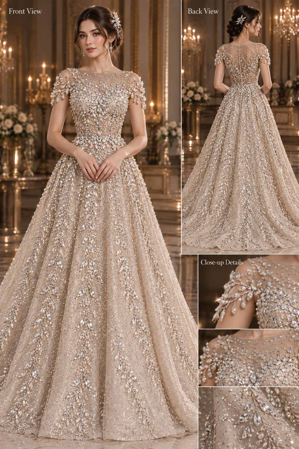 Celestine Hand-Beaded Illusion Bodice Ball Gown — view 1