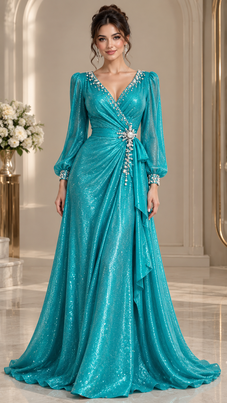 Celeste Turquoise Shimmer Gown — view 1